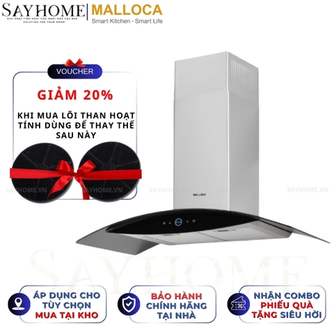 Máy hút mùi MALLOCA MC 9018HS kính cong áp tường - Hàng chính hãng MALLOCA