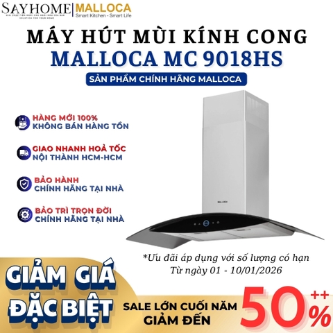 Máy hút mùi MALLOCA MC 9018HS kính cong áp tường - Hàng chính hãng MALLOCA