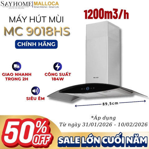 Máy hút mùi MALLOCA MC 9018HS kính cong áp tường - Hàng chính hãng MALLOCA