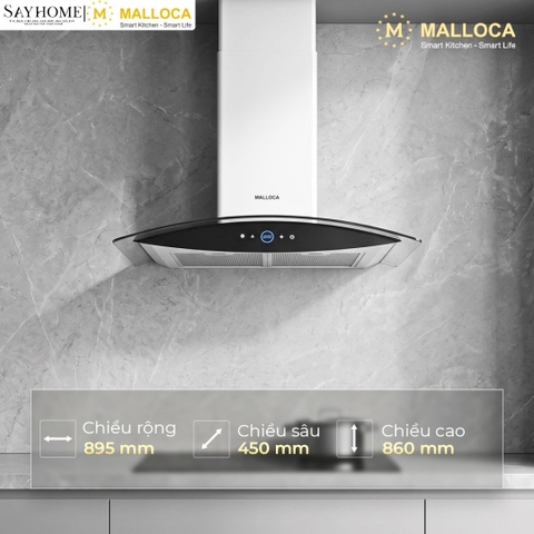 Máy hút mùi MALLOCA MC 9018HS kính cong áp tường tại Thành phố Hồ Chí Minh