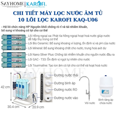 Máy lọc nước  KAROFI KAQ-U06 RO âm tủ với 10 lõi lọc