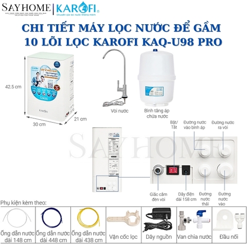 Máy lọc nước Karofi KAQ-U98 PRO để gầm với 10 lõi lọc RO