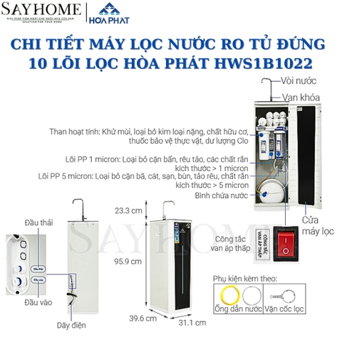 Máy lọc nước Hòa Phát HWS1B1022 tủ đứng với 10 lõi lọc RO - Bảo hành chính hãng 36 tháng