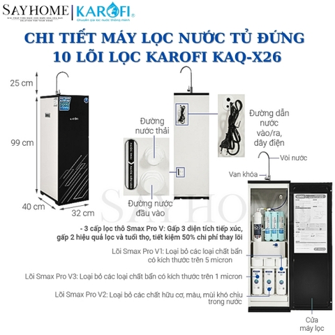 Máy lọc nước Karofi KAQ-X26 tủ đứng 10 lõi lọc