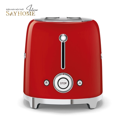 Máy nướng bánh mì SMEG TSF01RDEU 2 lát màu đỏ — núm chọn độ vàng và cần gạt