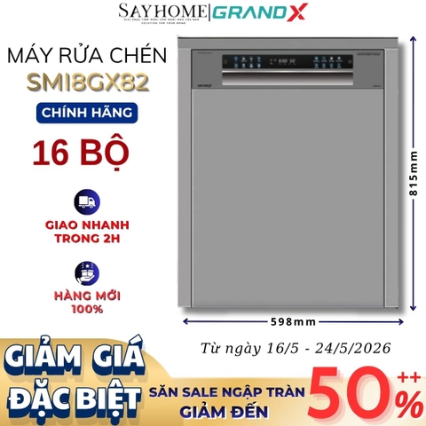 Máy rửa bát GrandX SMI8GX82 16 bộ đồ ăn Châu Âu - Bảo hành chính hãng