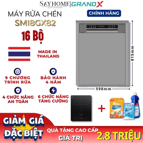 Máy rửa bát GrandX SMI8GX82 16 bộ đồ ăn Châu Âu - Bảo hành chính hãng