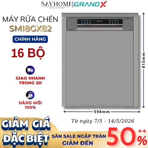 Máy rửa bát GrandX SMI8GX82 16 bộ đồ ăn Châu Âu - Bảo hành chính hãng