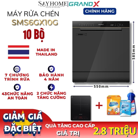 Máy rửa bát GrandX SMS6GX10G 10 bộ đồ ăn Châu Âu - Bảo hành chính hãng
