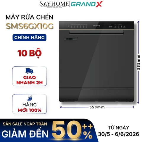 Máy rửa bát GrandX SMS6GX10G 10 bộ đồ ăn Châu Âu - Bảo hành chính hãng