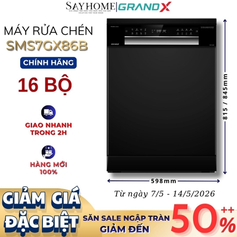 Máy rửa bát GrandX SMS7GX86B 16 bộ đồ ăn Châu Âu - Bảo hành chính hãng