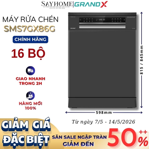 Máy rửa bát GrandX SMS7GX86G 16 bộ đồ ăn Châu Âu - Bảo hành chính hãng