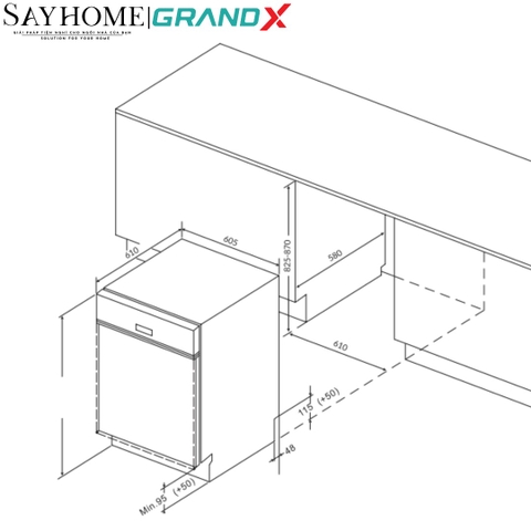 Máy rửa bát GrandX SMS8GX89B 16 bộ đồ ăn Châu Âu - Bảo hành chính hãng