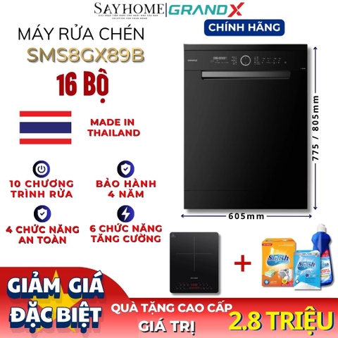 Máy rửa bát GrandX SMS8GX89B 16 bộ đồ ăn Châu Âu - Bảo hành chính hãng
