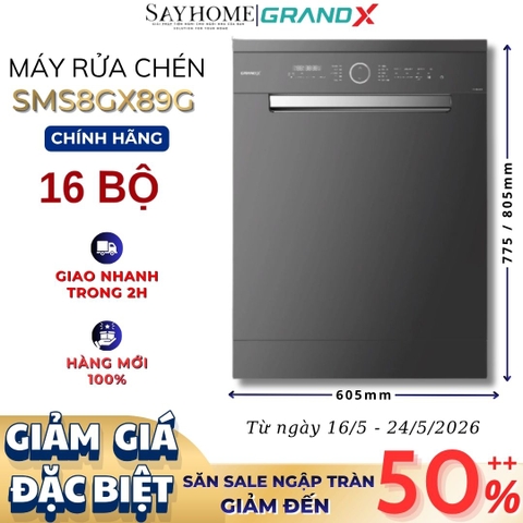 Máy rửa bát GrandX SMS8GX89G 16 bộ đồ ăn Châu Âu - Bảo hành chính hãng