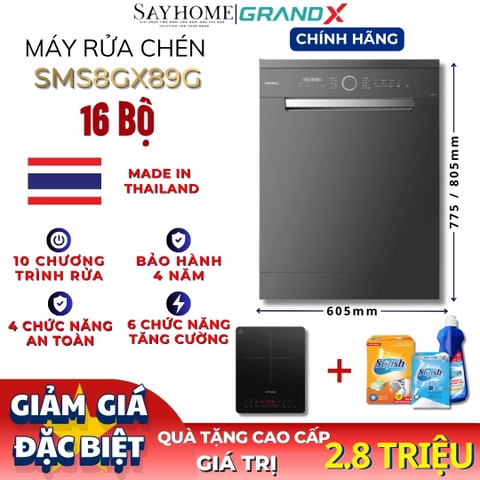 Máy rửa bát GrandX SMS8GX89G 16 bộ đồ ăn Châu Âu tại Thành phố Hồ Chí Minh