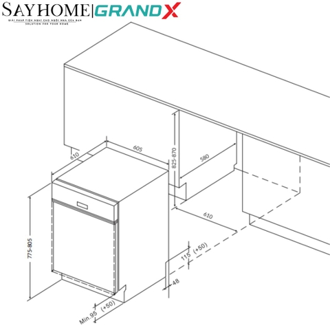 Máy rửa bát GrandX SMS8GX89G 16 bộ đồ ăn Châu Âu - Bảo hành chính hãng