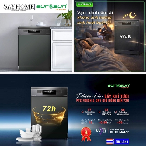 Máy rửa bát độc lập EUROSUN SMS81EU71B 15 bộ đồ ăn tại thành phố Hồ Chí Minh