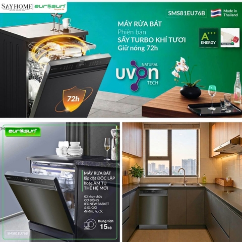 Máy rửa bát độc lập EUROSUN SMS81EU76B 15 bộ đồ ăn tại thành phố Hồ Chí Minh