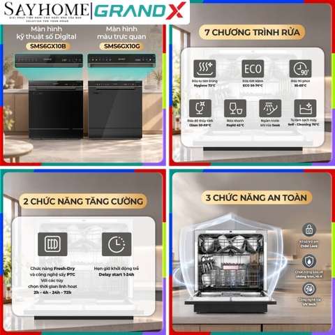 Máy rửa bát GrandX SMS6GX10G 10 bộ đồ ăn Châu Âu tại Thành phố Hồ Chí Minh