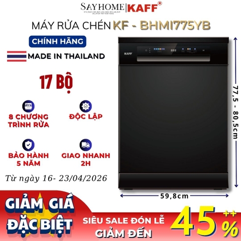Máy rửa chén bát KAFF KF-BHMI775YB độc lập 17 bộ đồ ăn Châu Âu - Hàng chính hãng