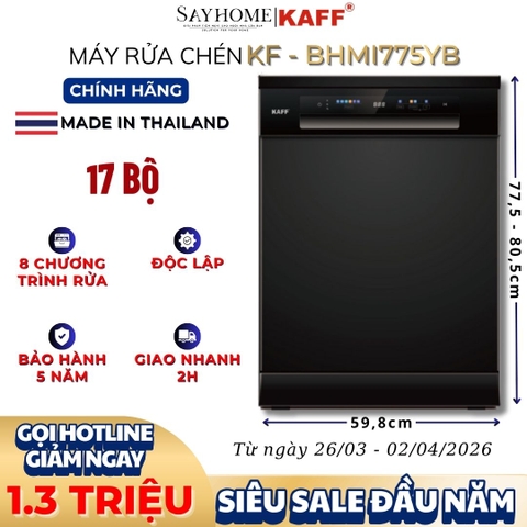 Máy rửa chén bát KAFF KF-BHMI775YB độc lập 17 bộ đồ ăn Châu Âu - Hàng chính hãng