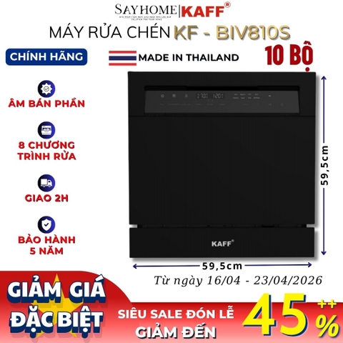 Máy rửa chén bát KAFF KF-BIV810S âm bán phần 10 bộ đồ ăn Châu Âu - Bảo hành chính hãng