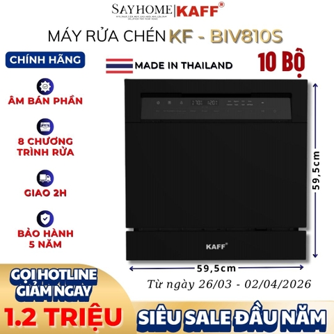 Máy rửa chén bát KAFF KF-BIV810S âm bán phần 10 bộ đồ ăn Châu Âu - Bảo hành chính hãng