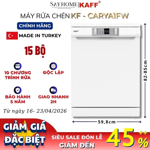 Máy rửa chén bát KAFF KF-CARYA1FW độc lập 16 bộ đồ ăn Châu Âu - Hàng chính hãng KAFF
