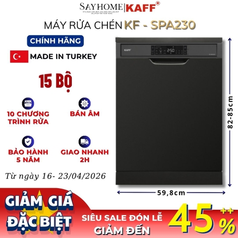 Máy rửa chén KAFF KF-SPA230 bán âm 15 bộ đồ ăn Châu Âu - Hàng chính hãng