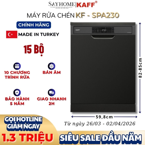 Máy rửa chén KAFF KF-SPA230 bán âm 15 bộ đồ ăn Châu Âu - Hàng chính hãng
