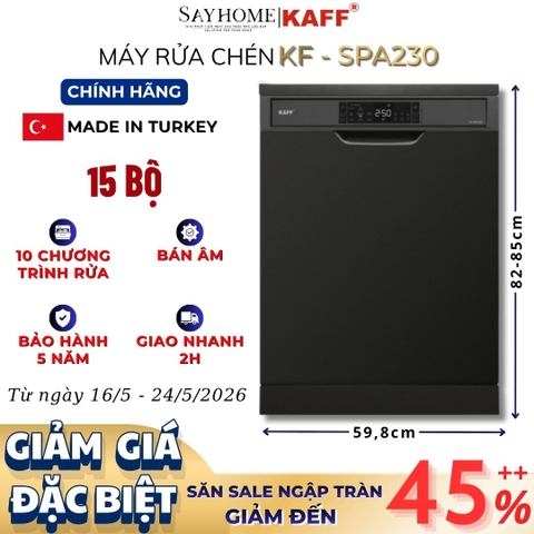 Máy rửa chén KAFF KF-SPA230 bán âm 15 bộ đồ ăn Châu Âu - Hàng chính hãng