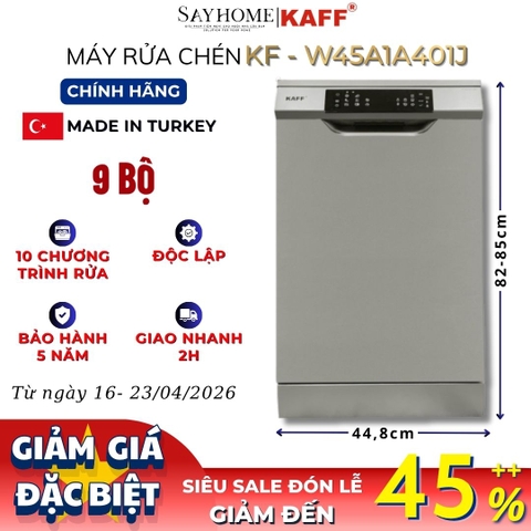 Máy rửa chén bát KAFF KF-W45A1A401J bán âm, độc lập 9 bộ đồ ăn Châu Âu - Bảo hành chính hãng 5 năm