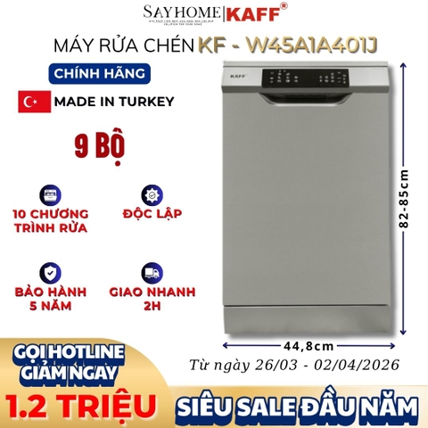 Máy rửa chén bát KAFF KF-W45A1A401J bán âm, độc lập 9 bộ đồ ăn Châu Âu - Bảo hành chính hãng 5 năm