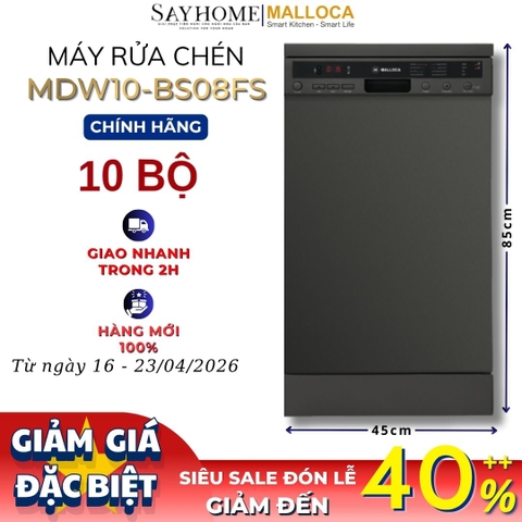Máy rửa chén MALLOCA MDW10-BS08FS độc lập 10 bộ chén dĩa - Hàng chính hãng