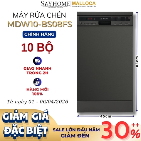 Máy rửa chén MALLOCA MDW10-BS08FS độc lập 10 bộ chén dĩa - Hàng chính hãng