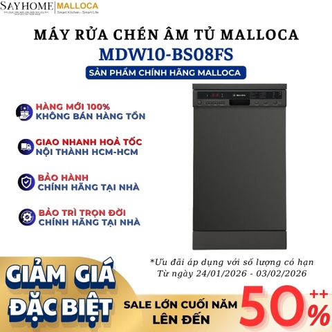 Máy rửa chén MALLOCA MDW10-BS08FS độc lập 10 bộ chén dĩa - Hàng chính hãng