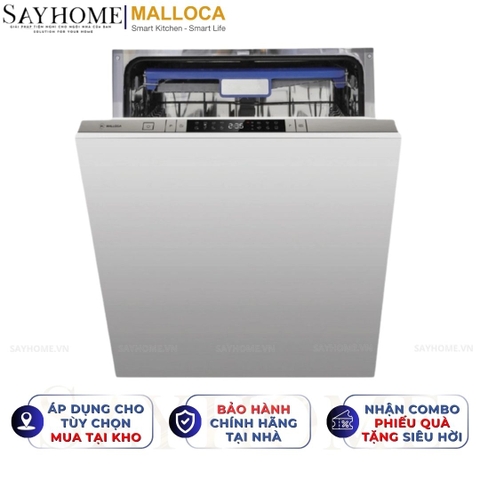 Máy rửa chén MALLOCA MDW14-7713AD âm tủ hoàn toàn 15 bộ chén dĩa - Hàng chính hãng