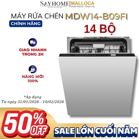 Máy rửa chén MALLOCA MDW14-B09FI  âm tủ 14 bộ chén dĩa - Hàng chính hãng