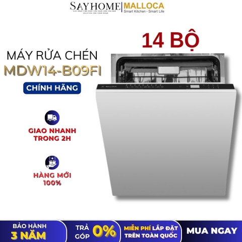 Máy rửa chén MALLOCA MDW14-B09FI  âm tủ 14 bộ chén dĩa - Hàng chính hãng