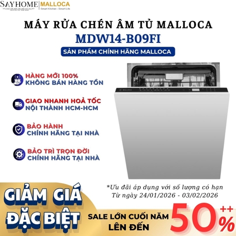 Máy rửa chén MALLOCA MDW14-B09FI  âm tủ 14 bộ chén dĩa - Hàng chính hãng