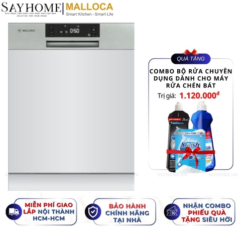 Máy rửa chén MALLOCA MDW14-S08SI âm tủ 14 bộ chén dĩa - Hàng chính hãng