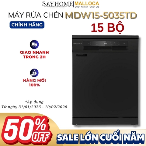 Máy rửa chén MALLOCA MDW15-5035TD đứng độc lập hoăc lắp âm tủ 15 bộ chén dĩa - Hàng chính hãng