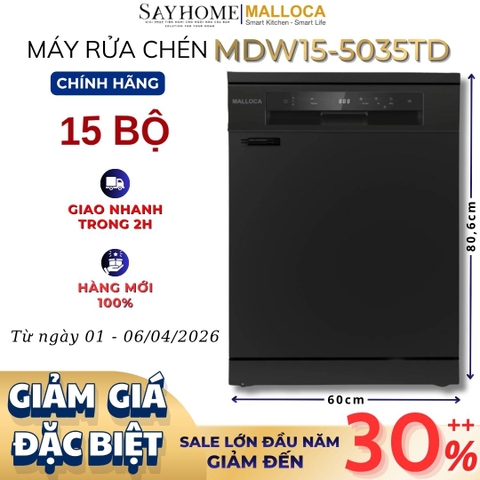 Máy rửa chén MALLOCA MDW15-5035TD đứng độc lập hoăc lắp âm tủ 15 bộ chén dĩa - Hàng chính hãng