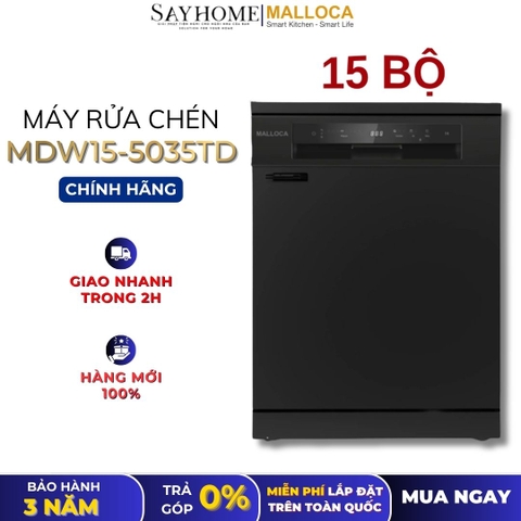 Máy rửa chén MALLOCA MDW15-5035TD đứng độc lập hoăc lắp âm tủ 15 bộ chén dĩa - Hàng chính hãng