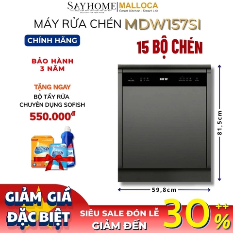 Máy rửa chén MALLOCA MDW157SI âm toàn phần 15 bộ chén dĩa - Hàng chính hãng