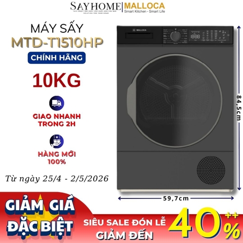 Máy sấy MALLOCA MTD-T1510HP cửa trước, lồng ngang 10kg - Hàng chính hãng