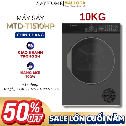 Máy sấy MALLOCA MTD-T1510HP cửa trước, lồng ngang 10kg - Hàng chính hãng
