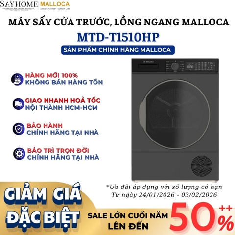 Máy sấy MALLOCA MTD-T1510HP cửa trước, lồng ngang 10kg - Hàng chính hãng