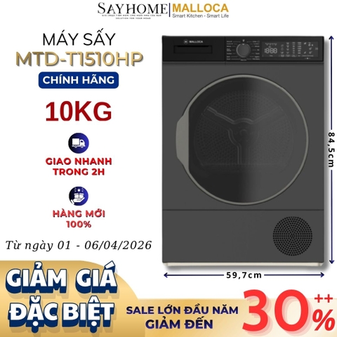 Máy sấy MALLOCA MTD-T1510HP cửa trước, lồng ngang 10kg - Hàng chính hãng